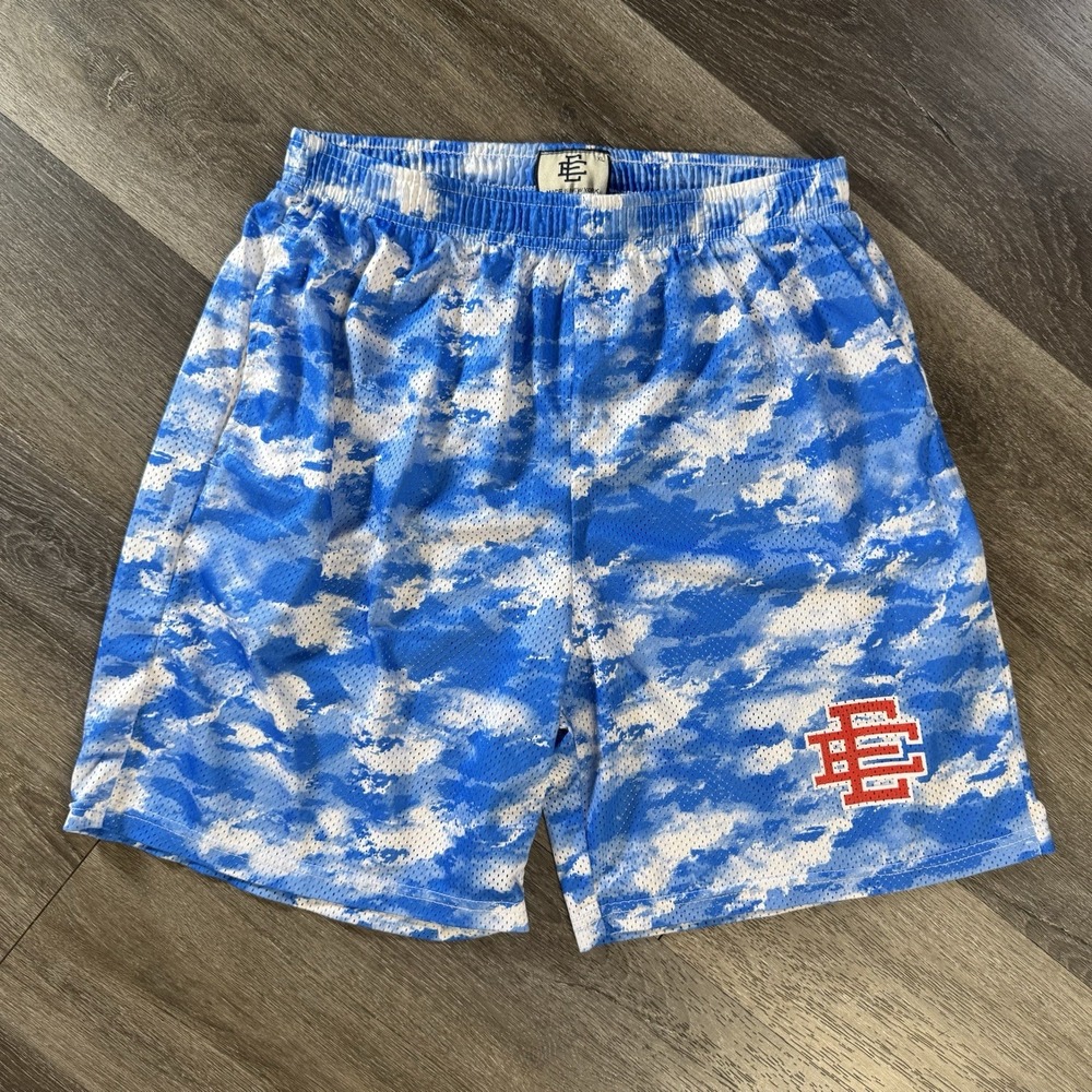 Eric Emanuel Kid Blue/White Camo Mesh Basketball Athletic Shorts XL Drawstring